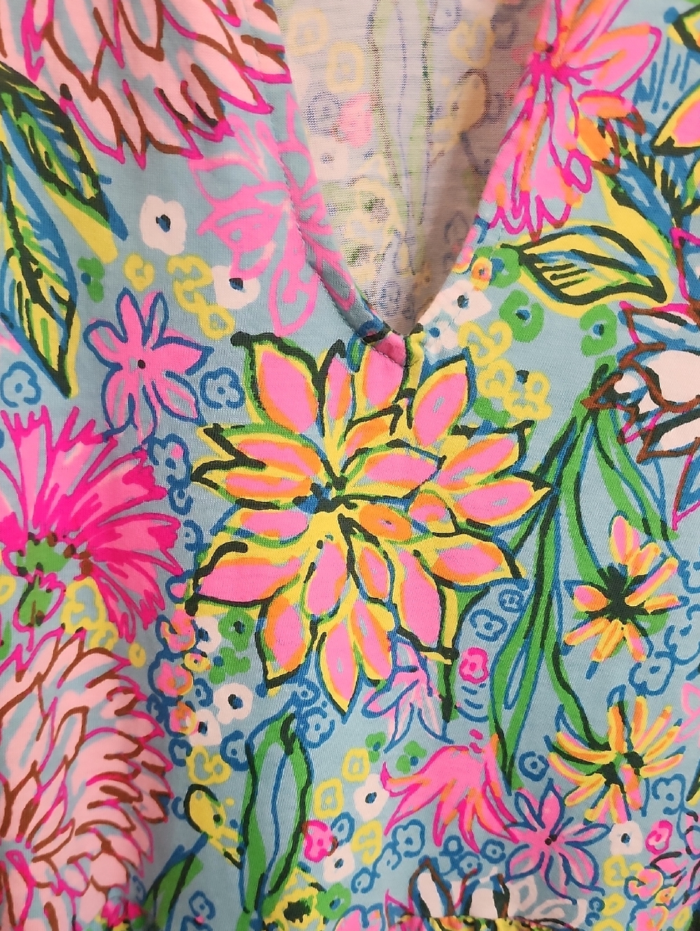 Lilly Pulitzer Pastel Floral Print Dress Vneck Long Sleeves Gathered Layer Tiers - Picture 5 of 7